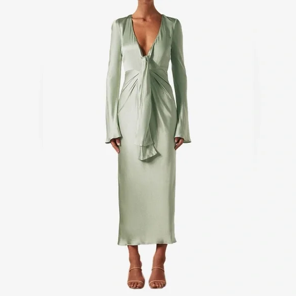 shona joy green silk dress La Lune Lace Back Maxi Dress | Forest | Dresses